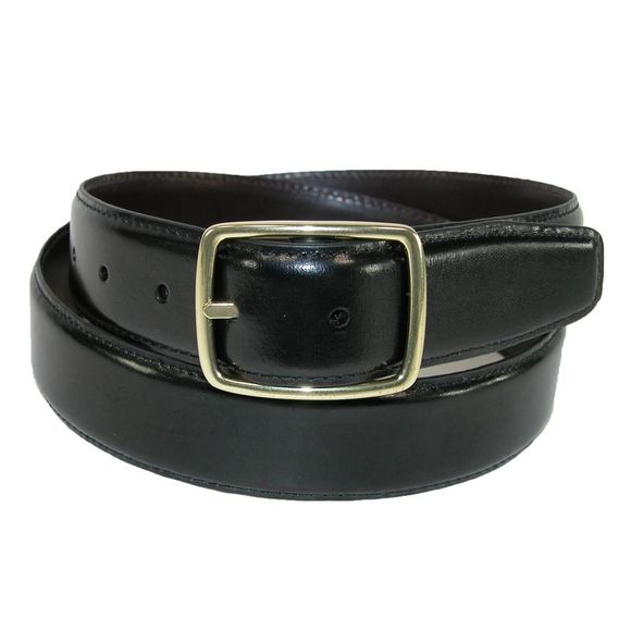 Aquarius Men's Reversible Leather Belt with Gold Center Bar Buckle - Picture 1 of 6